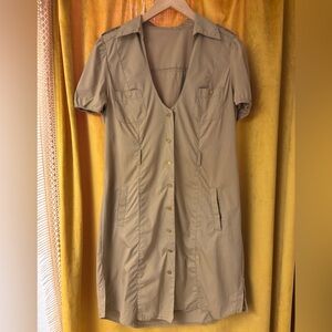 Tan Button-Down Dress Military-style dress